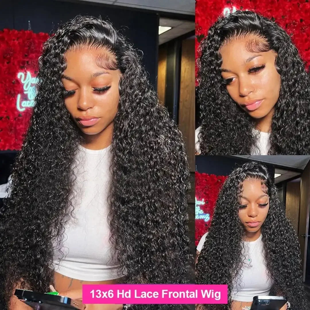 360 HD Full Lace Deep Wave Curly Human Hair Wig – 13x6 / 13x4 Glueless Lace Frontal Wig (Pre-Plucked, Up to 30 Inch)