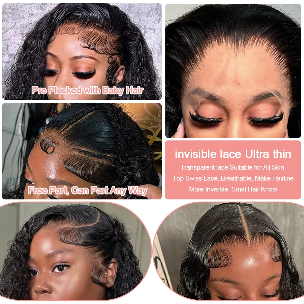 Short Curly Bob Human Hair Wig – 13x6 Lace Frontal / 7x5 Glueless Deep Water Wave Wig (250% Density, 12–14 Inch)