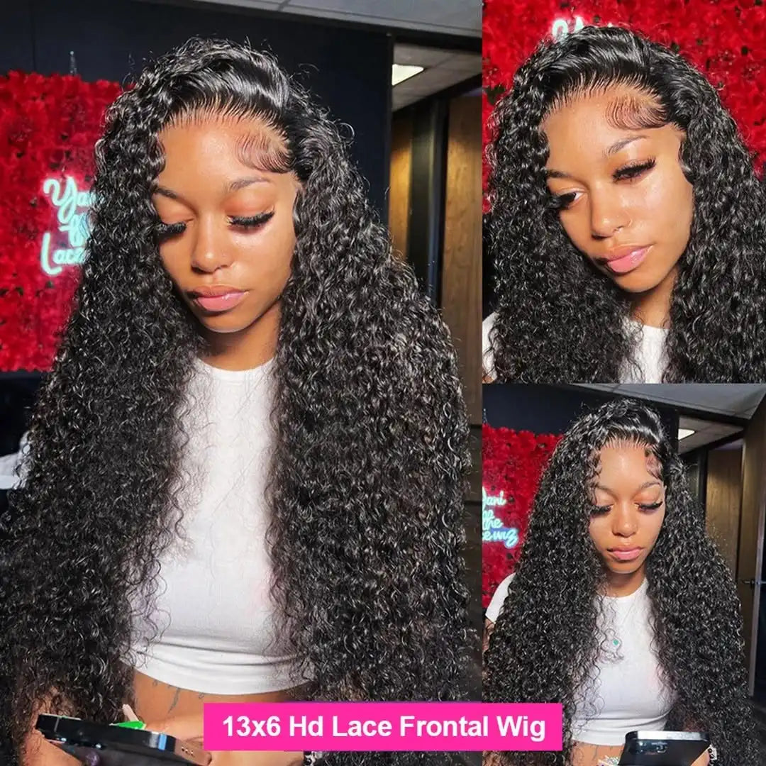 360 HD Full Lace Deep Wave Curly Human Hair Wig – 13x6 / 13x4 Glueless Lace Frontal Wig (Pre-Plucked, Up to 30 Inch)