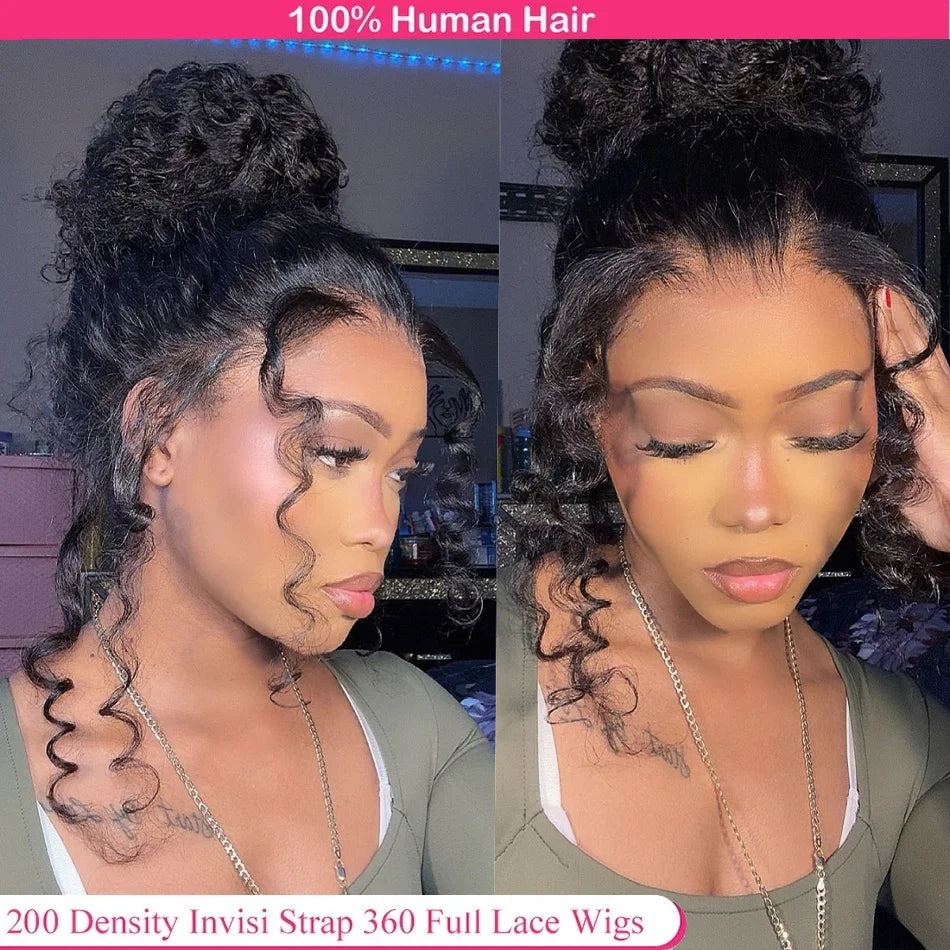 360 HD Full Lace Deep Wave Curly Human Hair Wig – 13x6 / 13x4 Glueless Lace Frontal Wig (Pre-Plucked, Up to 30 Inch)