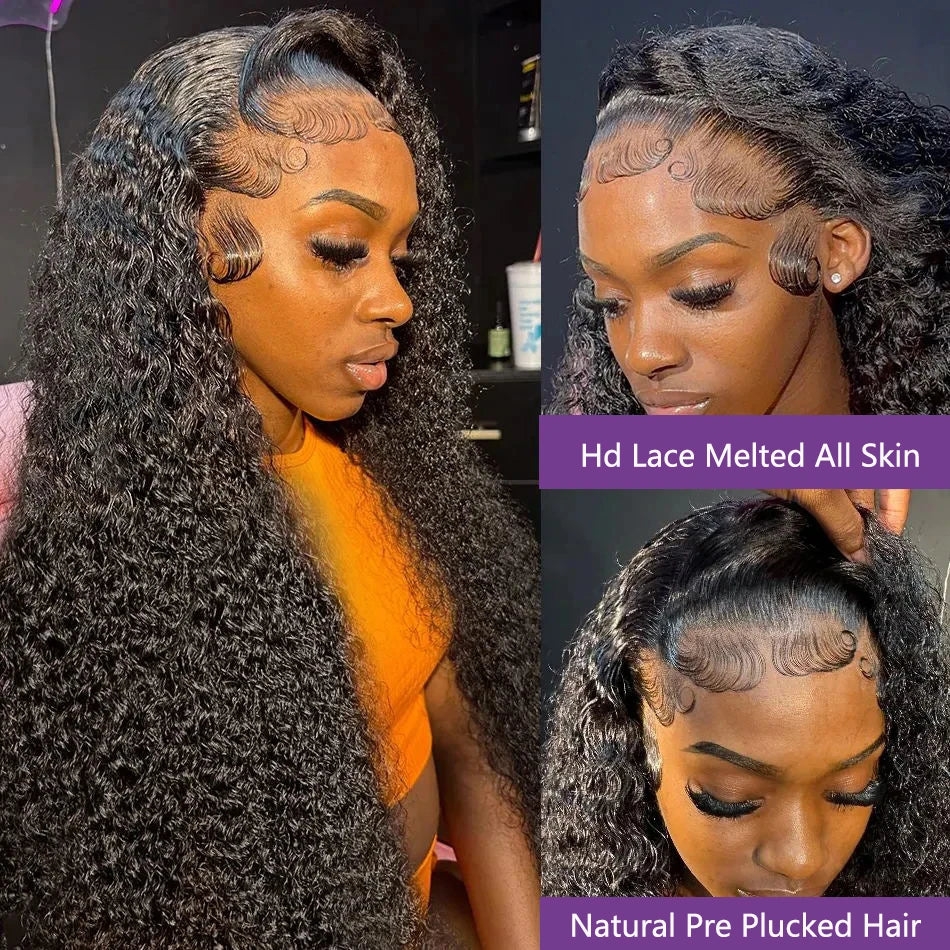 250% Density Deep Wave Curly Human Hair Wig – 13x6 HD Lace Frontal Brazilian Wig (32–40 Inch, Pre-Plucked)