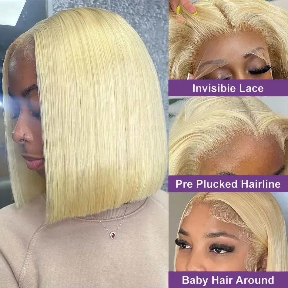 613 Blonde Straight Bob Wig Human Hair 13x6 HD Lace Front Wigs 200% Density HD Frontal Human hair Frontal Wigs on Clearance Sale