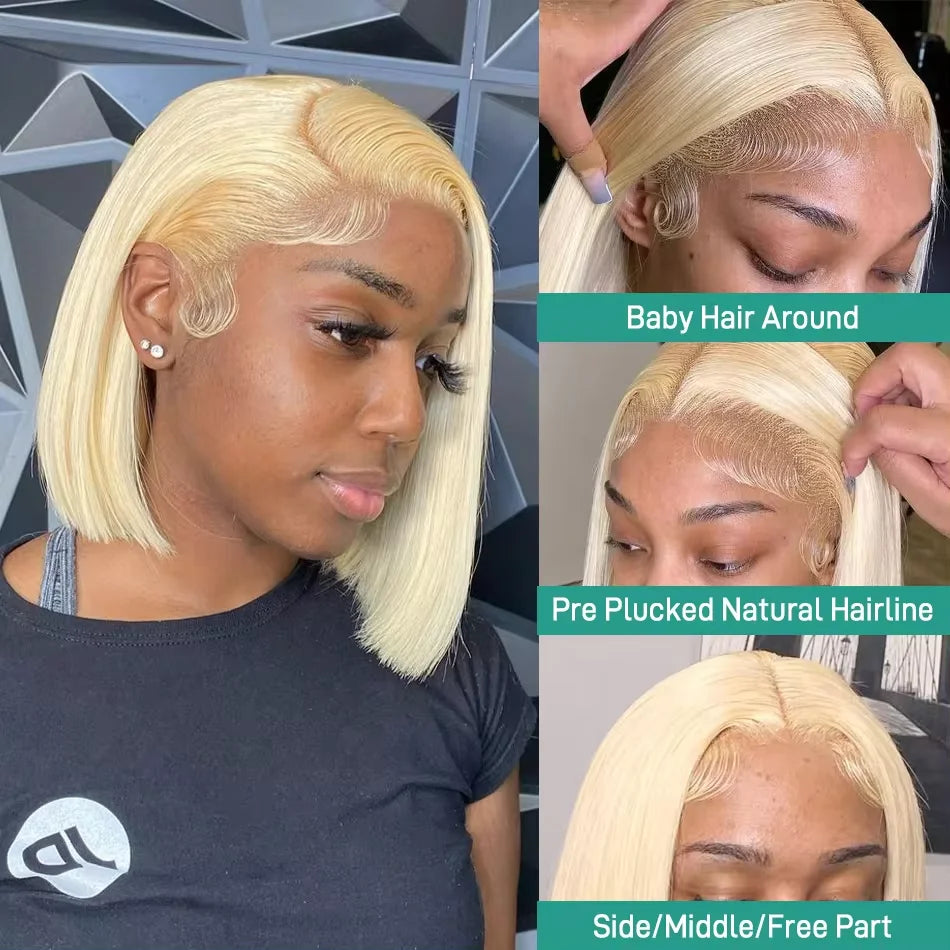 613 Blonde Straight Bob Wig Human Hair 13x6 HD Lace Front Wigs 200% Density HD Frontal Human hair Frontal Wigs on Clearance Sale
