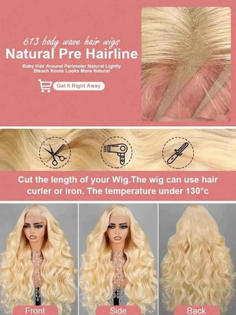 34 Inch 613 Honey Blonde Body Wave 200 Density 13x6 HD Lace Front Human Hair Wigs 13x4 HD Lace Frontal Wig for black women