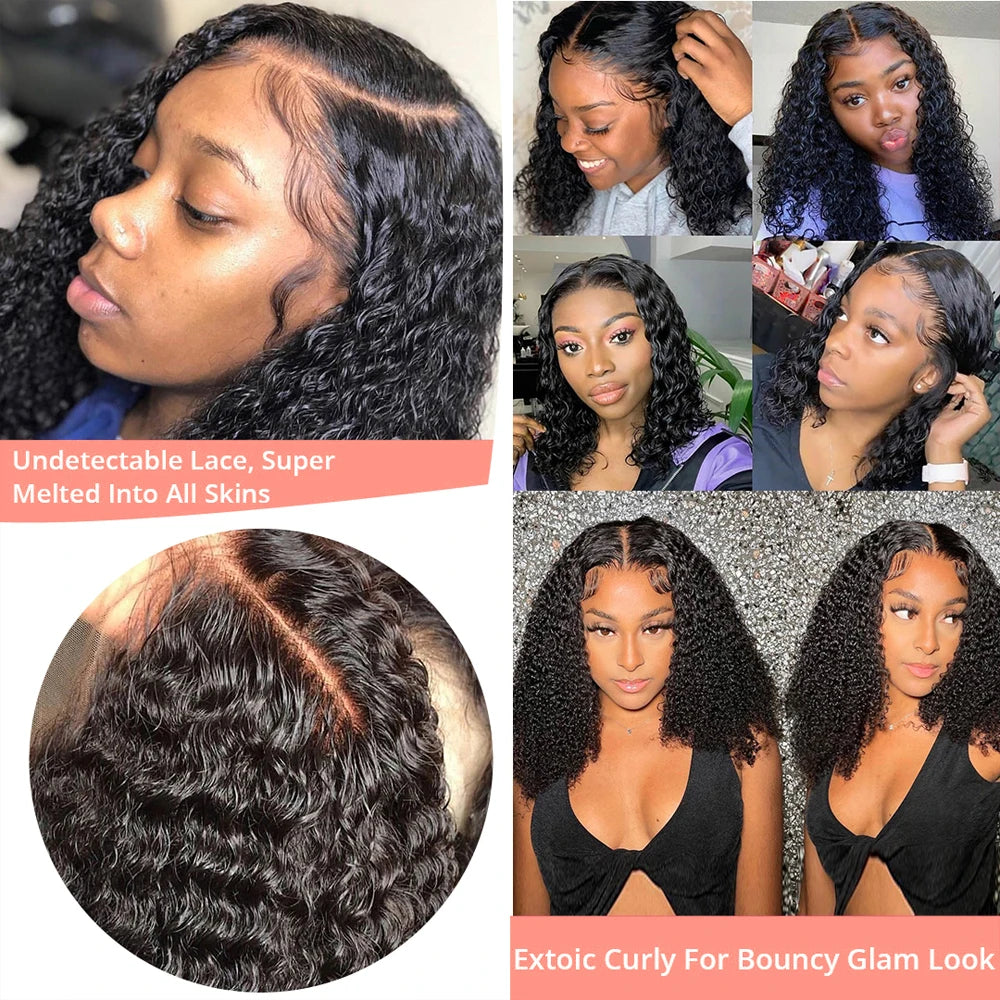 Short Curly Bob Human Hair Wig – 13x6 Lace Frontal / 7x5 Glueless Deep Water Wave Wig (250% Density, 12–14 Inch)