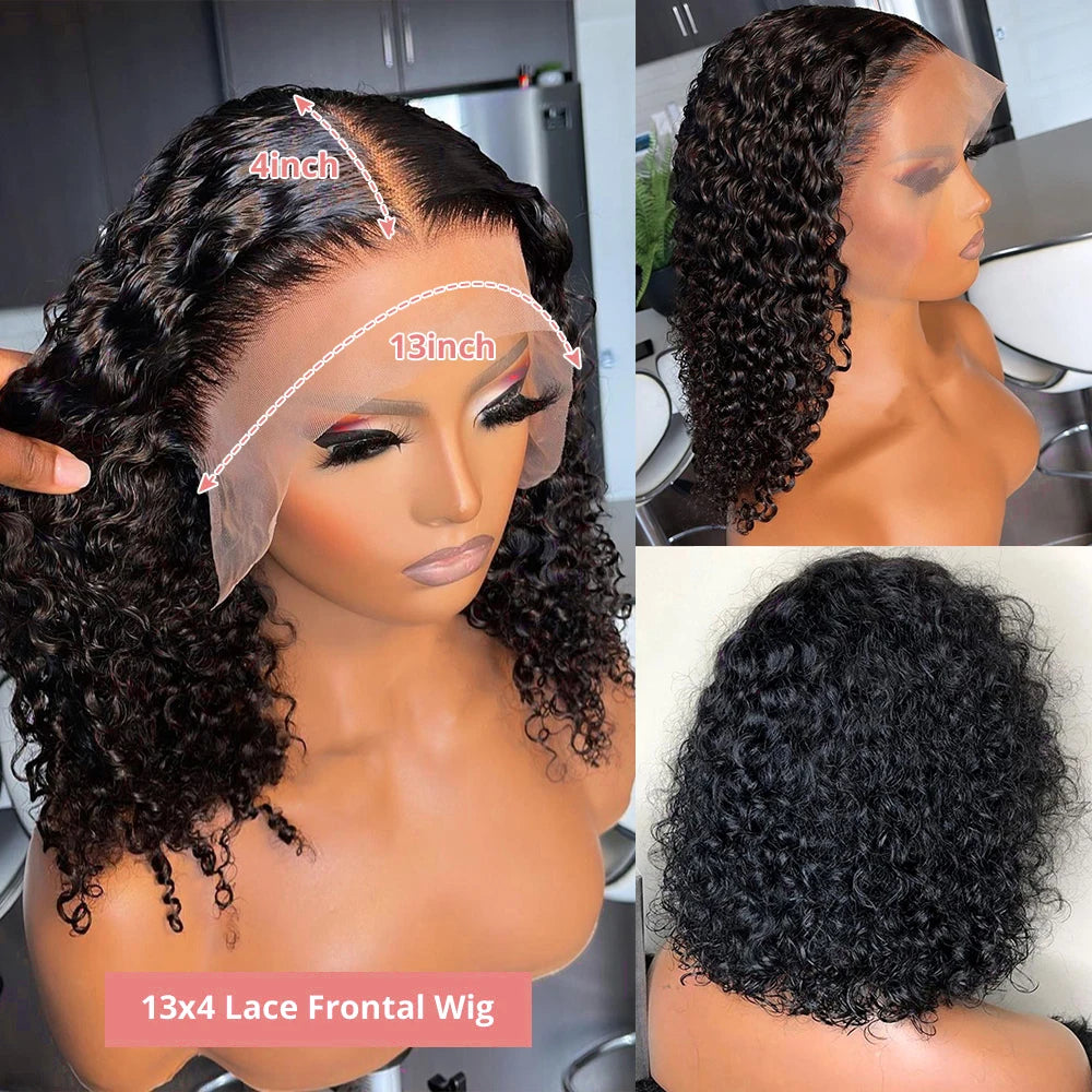 Short Curly Bob Human Hair Wig – 13x6 Lace Frontal / 7x5 Glueless Deep Water Wave Wig (250% Density, 12–14 Inch)