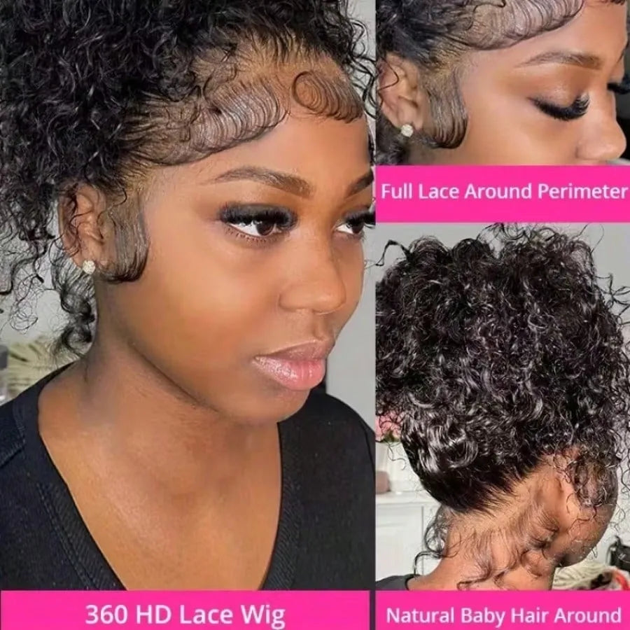 360 HD Full Lace Deep Wave Curly Human Hair Wig – 13x6 / 13x4 Glueless Lace Frontal Wig (Pre-Plucked, Up to 30 Inch)