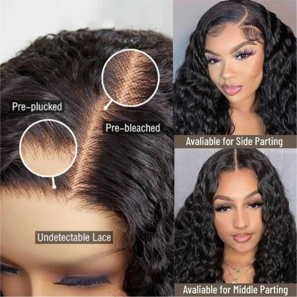 250% Density Deep Wave Curly Human Hair Wig – 13x6 HD Lace Frontal Brazilian Wig (32–40 Inch, Pre-Plucked)