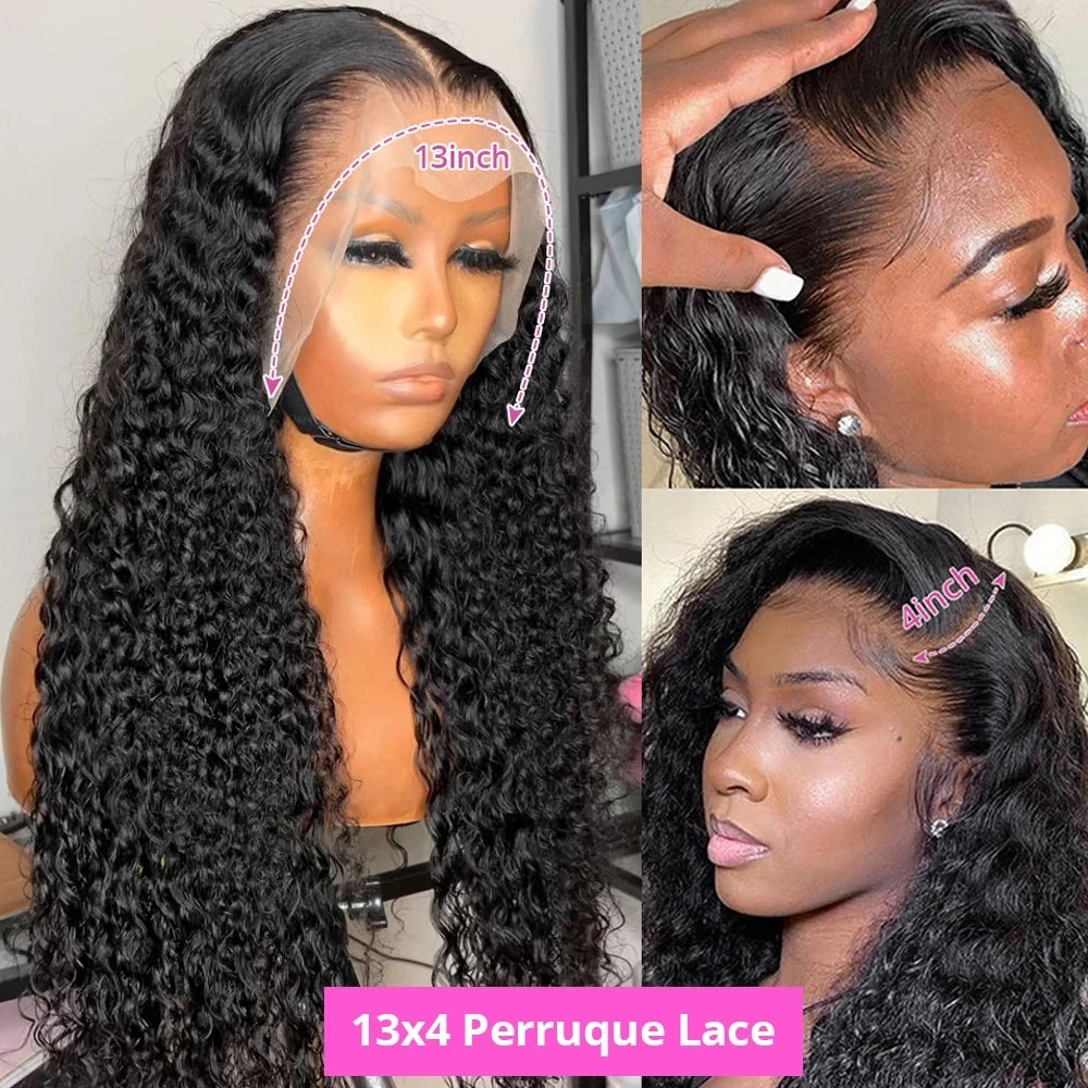 360 HD Full Lace Deep Wave Curly Human Hair Wig – 13x6 / 13x4 Glueless Lace Frontal Wig (Pre-Plucked, Up to 30 Inch)