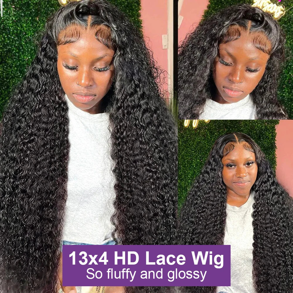 250% Density Deep Wave Curly Human Hair Wig – 13x6 HD Lace Frontal Brazilian Wig (32–40 Inch, Pre-Plucked)