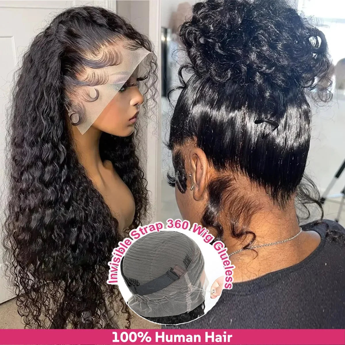 360 HD Full Lace Deep Wave Curly Human Hair Wig – 13x6 / 13x4 Glueless Lace Frontal Wig (Pre-Plucked, Up to 30 Inch)