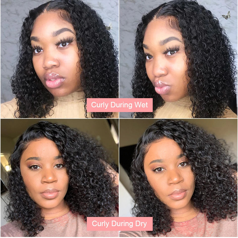 Short Curly Bob Human Hair Wig – 13x6 Lace Frontal / 7x5 Glueless Deep Water Wave Wig (250% Density, 12–14 Inch)