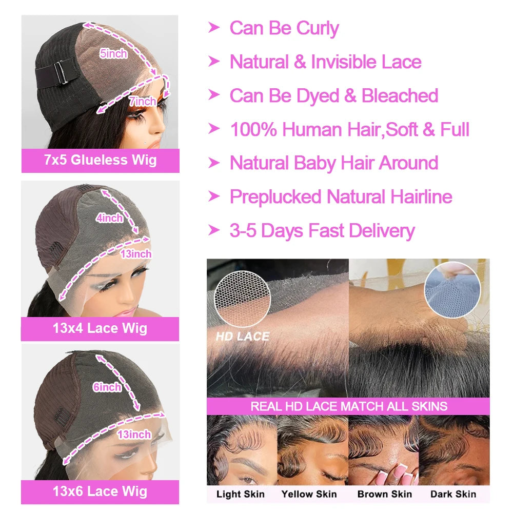 Body Wave Bob Human Hair Wig – Glueless 4x4 / 5x5 / 13x4 / 13x6 HD Lace Front Short Bob Wig