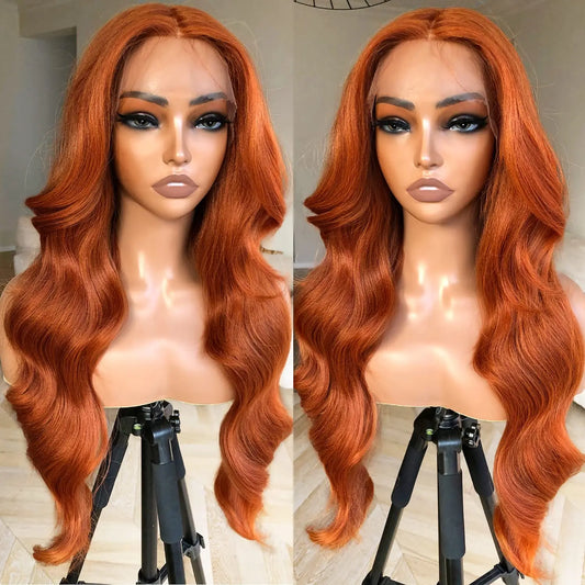 200/250% Density 13x4 Lace Front Wigs Brazilian Human Hair 350 Colored Ginger Orange Body Wave Wig Pre Plucked For Women Sale