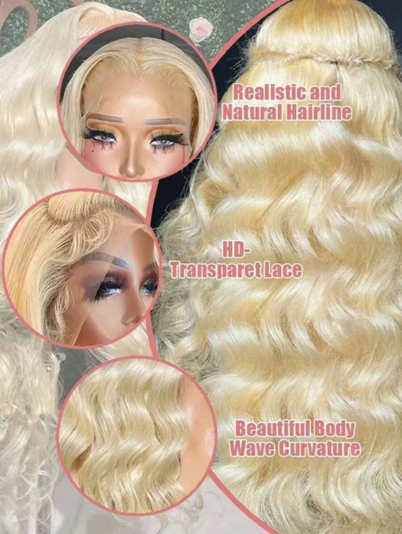 34 Inch 613 Honey Blonde Body Wave 200 Density 13x6 HD Lace Front Human Hair Wigs 13x4 HD Lace Frontal Wig for black women