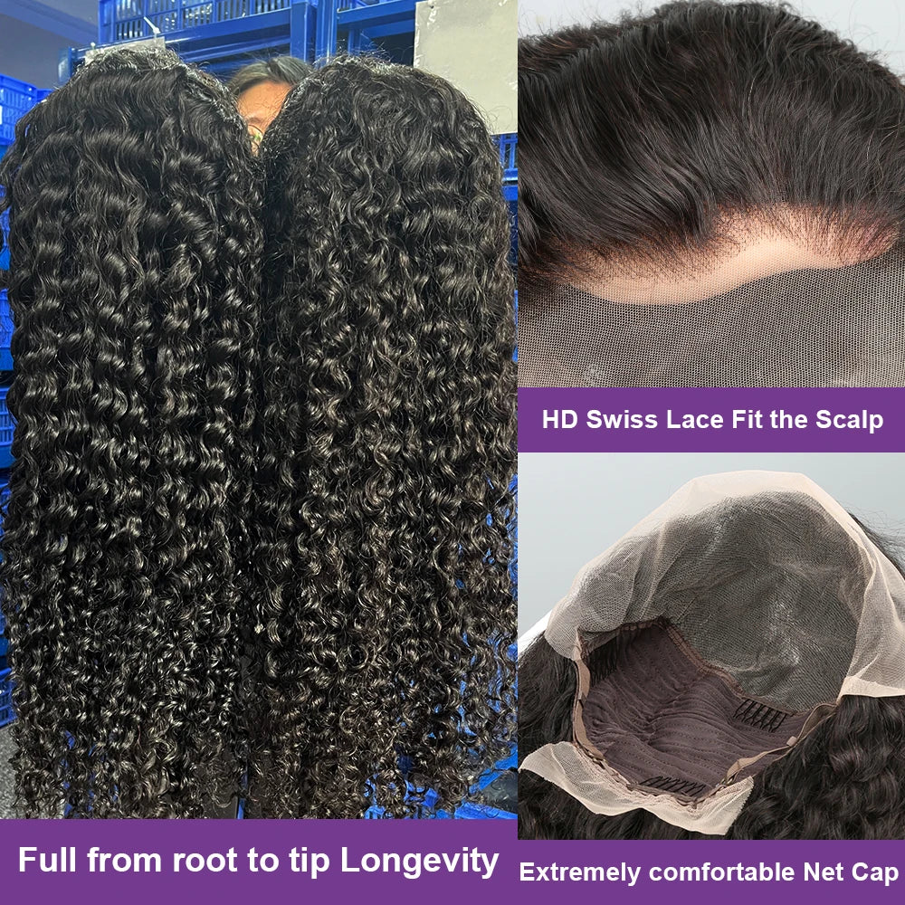 250% Density Deep Wave Curly Human Hair Wig – 13x6 HD Lace Frontal Brazilian Wig (32–40 Inch, Pre-Plucked)