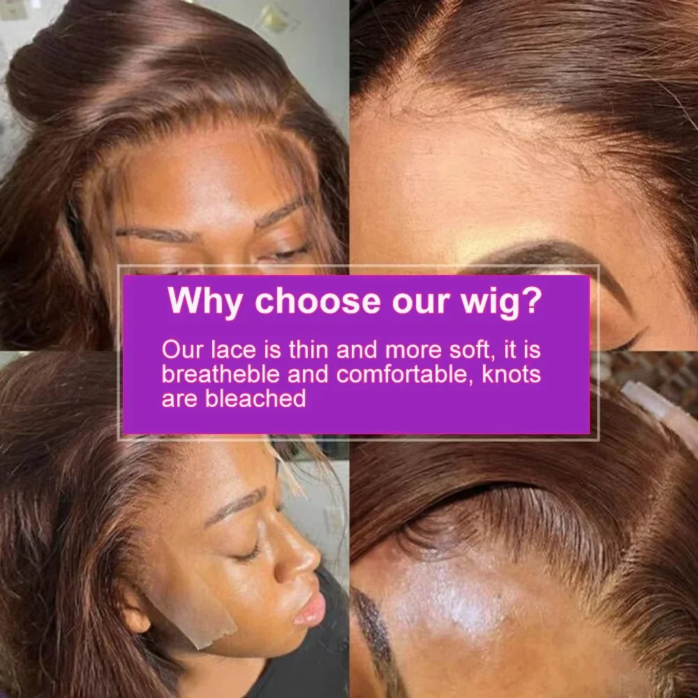 Brown Straight Short Bob Human Hair Wig – 13x4 / 4x4 HD Lace Frontal Wig (#4 Color, 14–16 Inch, Pre-Plucked)