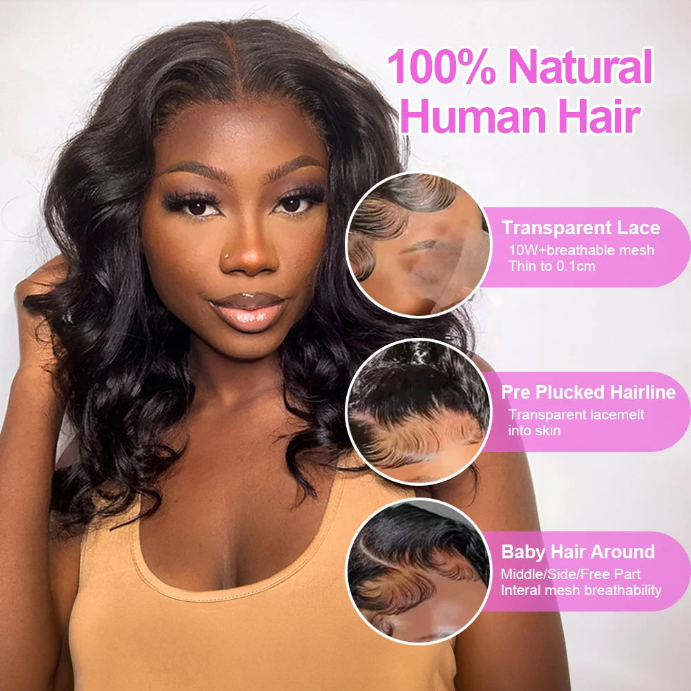 Body Wave Bob Human Hair Wig – Glueless 4x4 / 5x5 / 13x4 / 13x6 HD Lace Front Short Bob Wig
