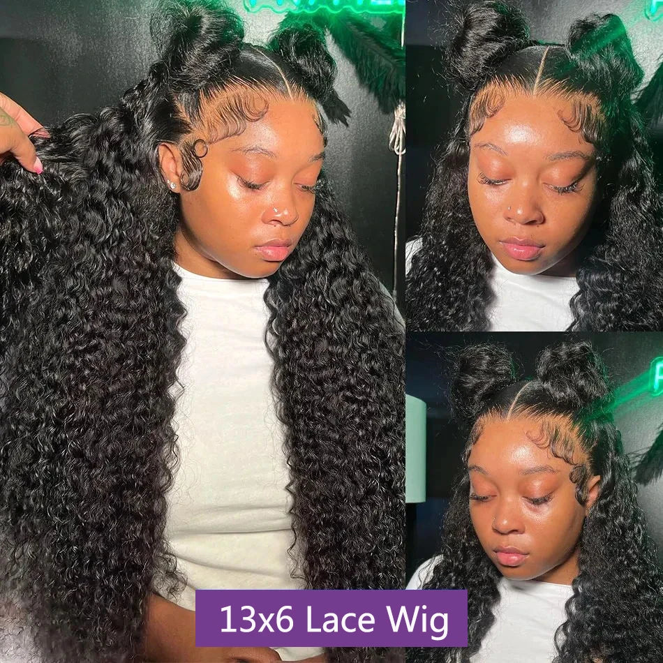 250% Density Deep Wave Curly Human Hair Wig – 13x6 HD Lace Frontal Brazilian Wig (32–40 Inch, Pre-Plucked)